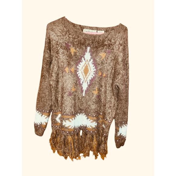 Powder River Outfitters Southwest Design Sweater With Fringe Size M - Picture 3 of 5
